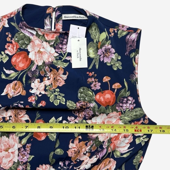 Abercrombie & Fitch Floral Maxi Dress High Neck Cut Out Waist Belted Navy Size S - Picture 10 of 16